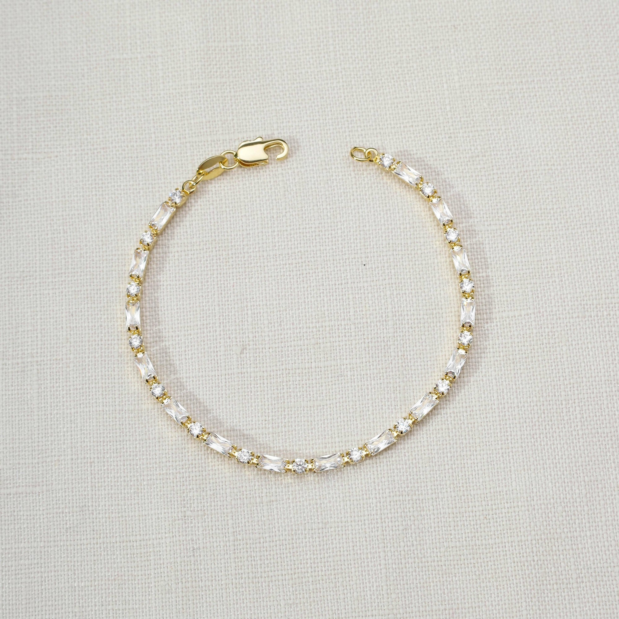 Baguette CZ Tennis Bracelet, 18k Gold Filled