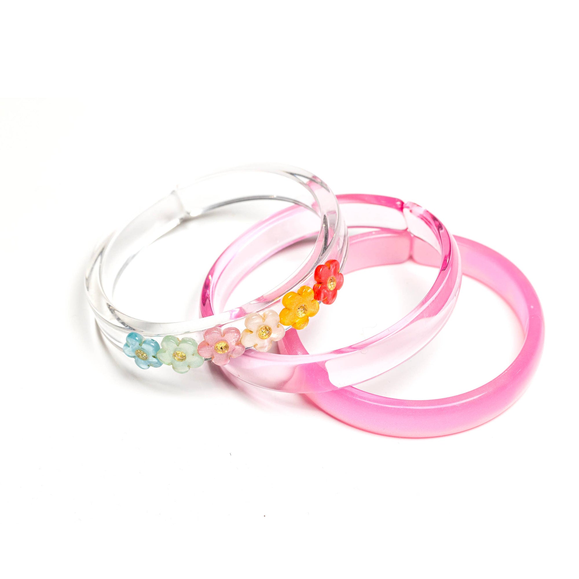 Pearl Colors Flowers and Pink Bangles, Set of 3