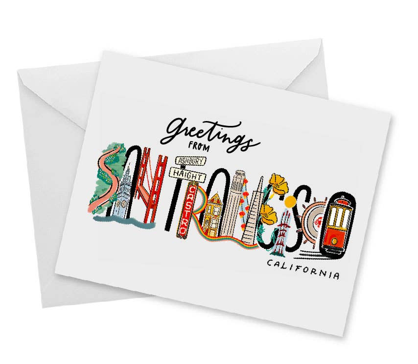 Greetings from San Francisco Landmark Lettering Card